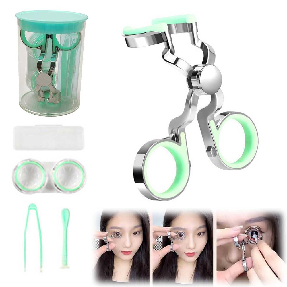 Contact Lens Applicator Tool,Color Contact Lenses Wearing Aids,Contacts Lens Helper,Eye Contact Removal Tweezers,Eye Opener With Contact Lens Case,Contact Lenses Remover And Insertion Tool (Green)