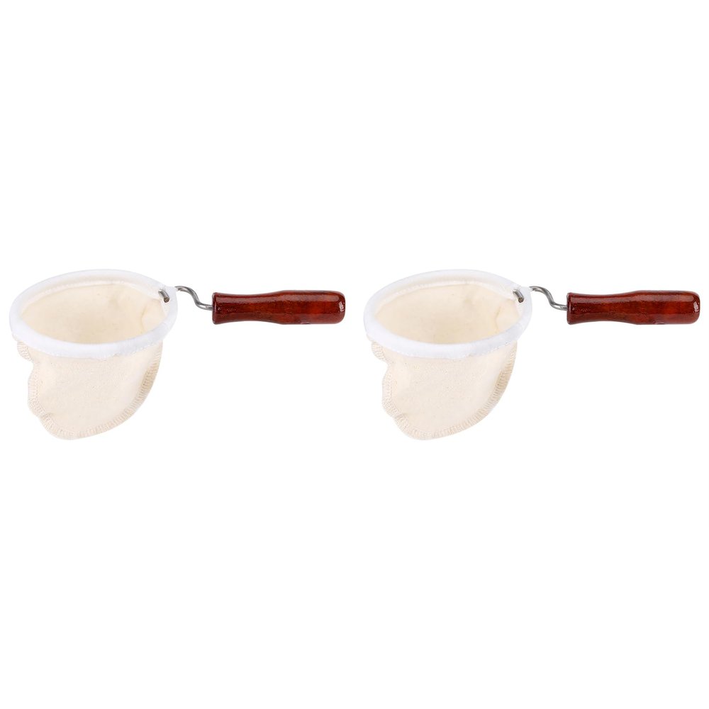 2 Pcs Coffee Cloth Filter Reusable Washable Flannel Cloth Handmade Coffee Filter Strainer with Wooden Handle(L)