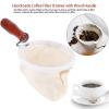 2 Pcs Coffee Cloth Filter Reusable Washable Flannel Cloth Handmade Coffee Filter Strainer with Wooden Handle(L) view 2