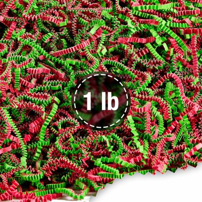 Frillz Crinkle Cut Paper Shred Filler for Baskets, Gifts, Packing and Protecting your Christmas, Holiday and other events (1 pound, Red and Lime Green)