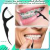 Baderke 100 Count Dual Line Floss Picks Dental Floss Sticks Bulk Non Breakable Toothpicks Double String Tooth Picks Flossers for Adults Teeth Cleaning Family Travel(Black) view 4