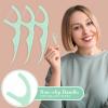 Baderke 100 Count Dual Line Floss Picks Dental Floss Sticks Bulk Non Breakable Toothpicks Double String Tooth Picks Flossers for Adults Teeth Cleaning Family Travel(Light Green) view 3