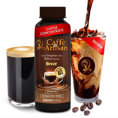 Caff di Artisan Liquid Coffee Concentrate Bottle, 215 ml  Makes 40 Cups | Premium Instant Iced Coffee | Brez | Eco-Friendly, Biodegradable Bottle