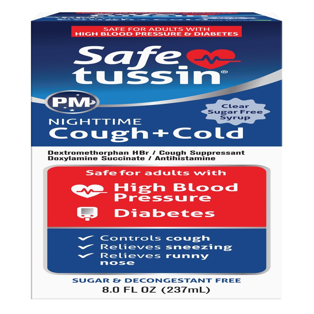 Safetussin PM Night Time Cold and Cough Medicine for Adults, 8 oz, Cough Relief Syrup