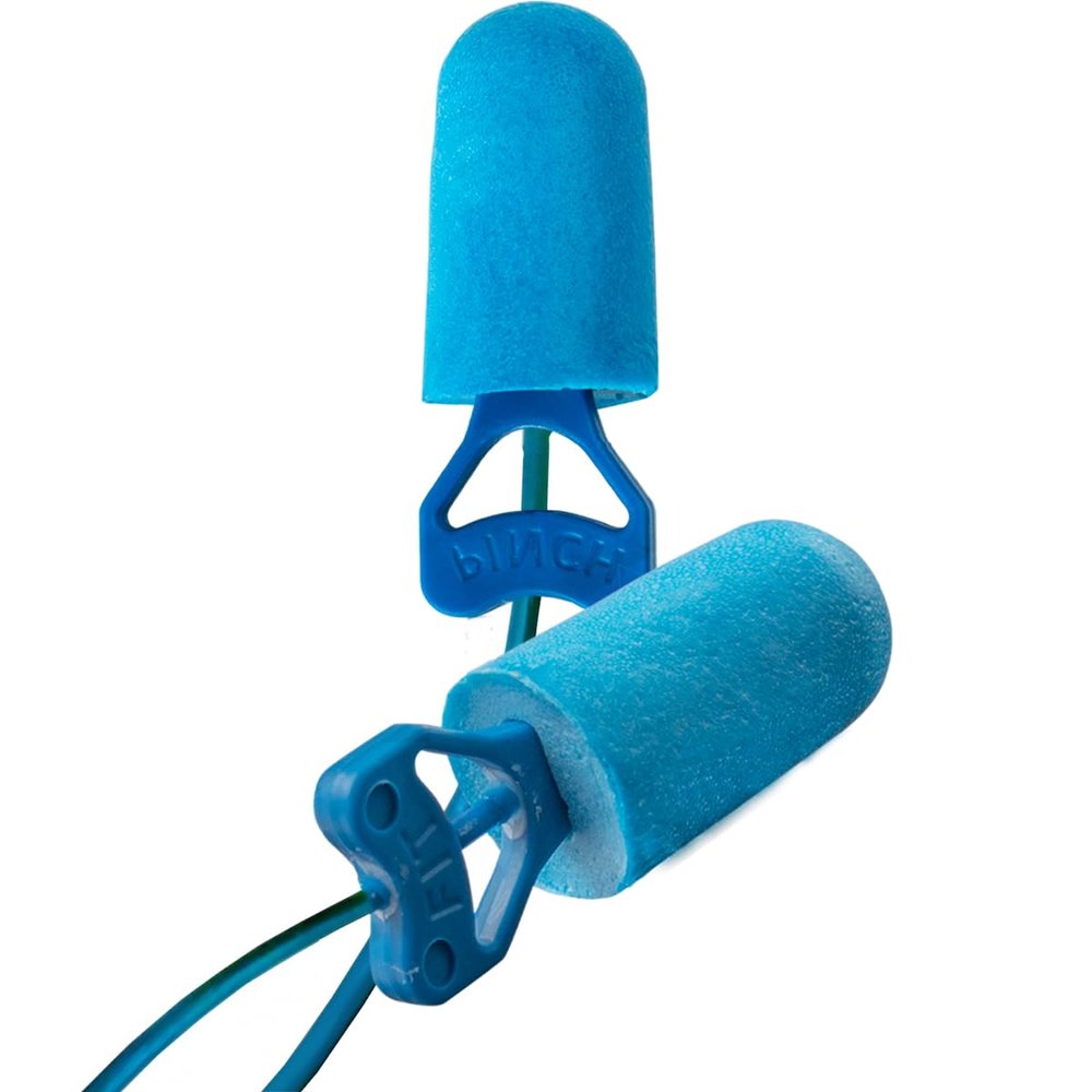 BioSoft Pinchfit Metal Detectable Corded Foam Ear Plugs 100-Pair, NRR 32, Blue, Tapered Push-in (PF-D)