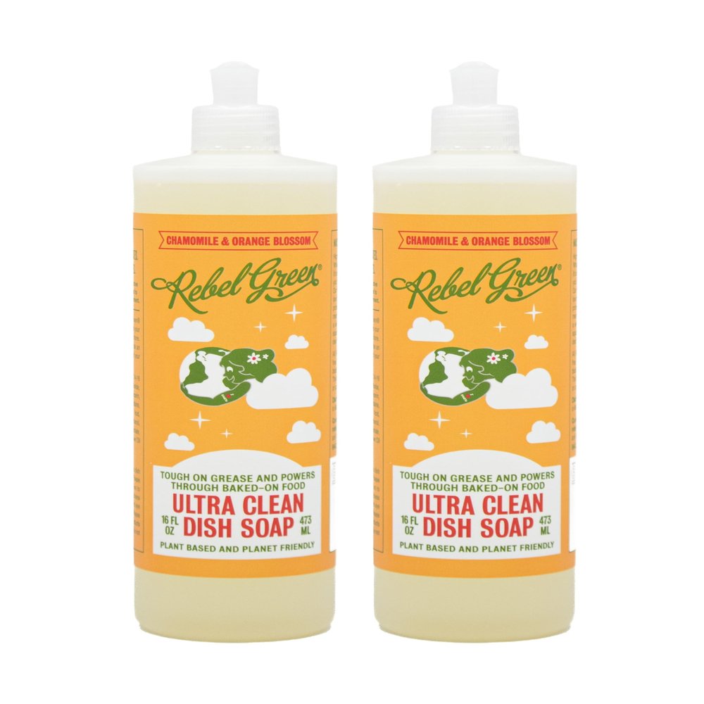 Rebel Green Super Deluxe Dish Soap - Natural Dishwashing Soap - Liquid Dish Detergent - Sustainable Dish Liquid Scented with Orange & Chamomile