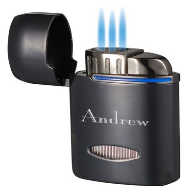 Personalized Visol Expensive Black Triple Flame Refillable Butane Gas Lighter, Multi Function, Pocket Size Lighter with Free Engraving (Shipped Without Butane) (Panda)