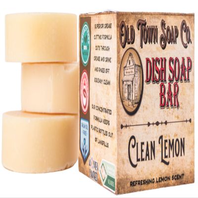 Old Town Soap Co. Lemon Dish Block Soap Bar - 3 Pack Natural Dish Soap Bar 4oz for Eco-Friendly Cleaning - Premium Dish Soap Block Alternative for Sustainable Kitchen | Made in USA