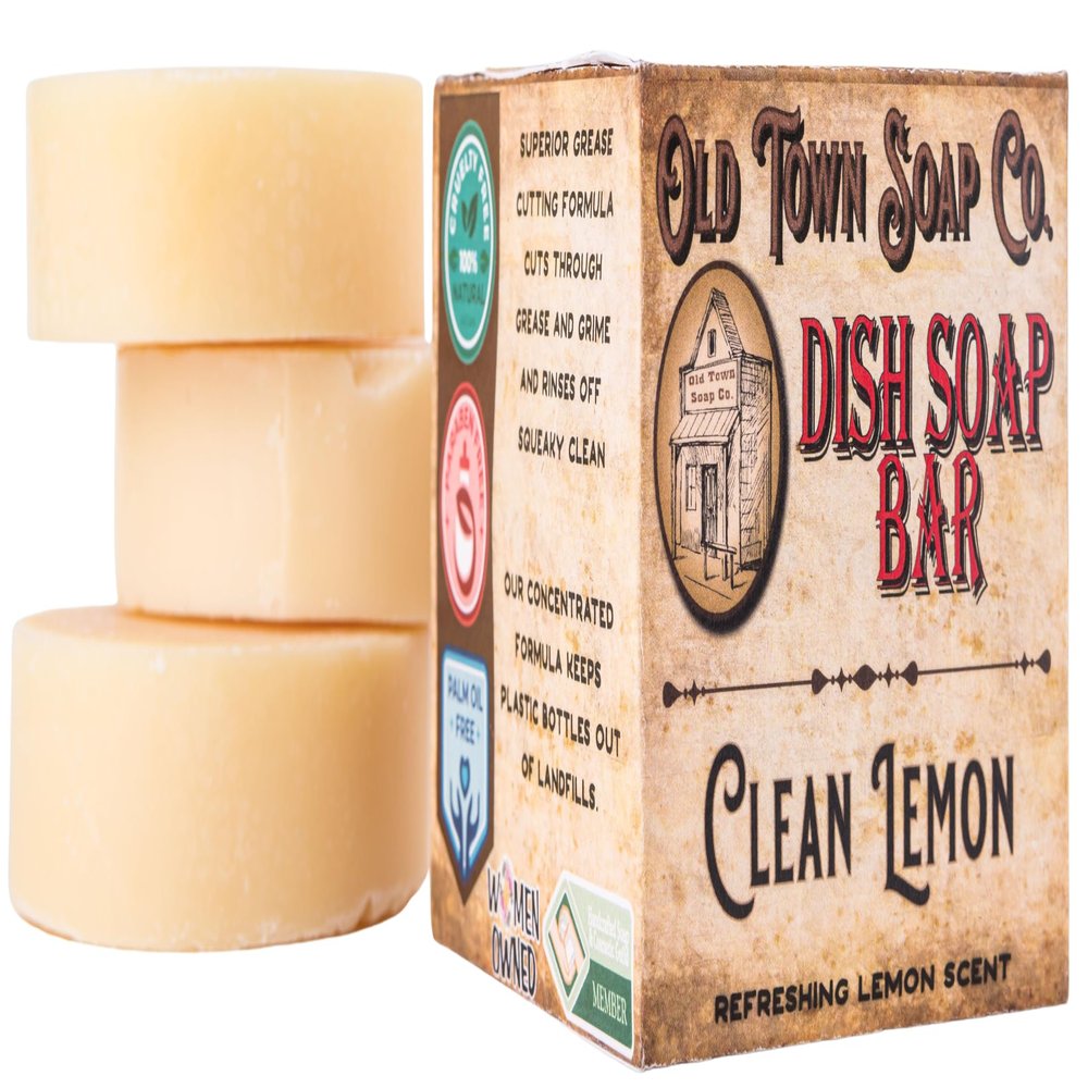Old Town Soap Co. Lemon Dish Block Soap Bar - 3 Pack Natural Dish Soap Bar 4oz for Eco-Friendly Cleaning - Premium Dish Soap Block Alternative for Sustainable Kitchen | Made in USA