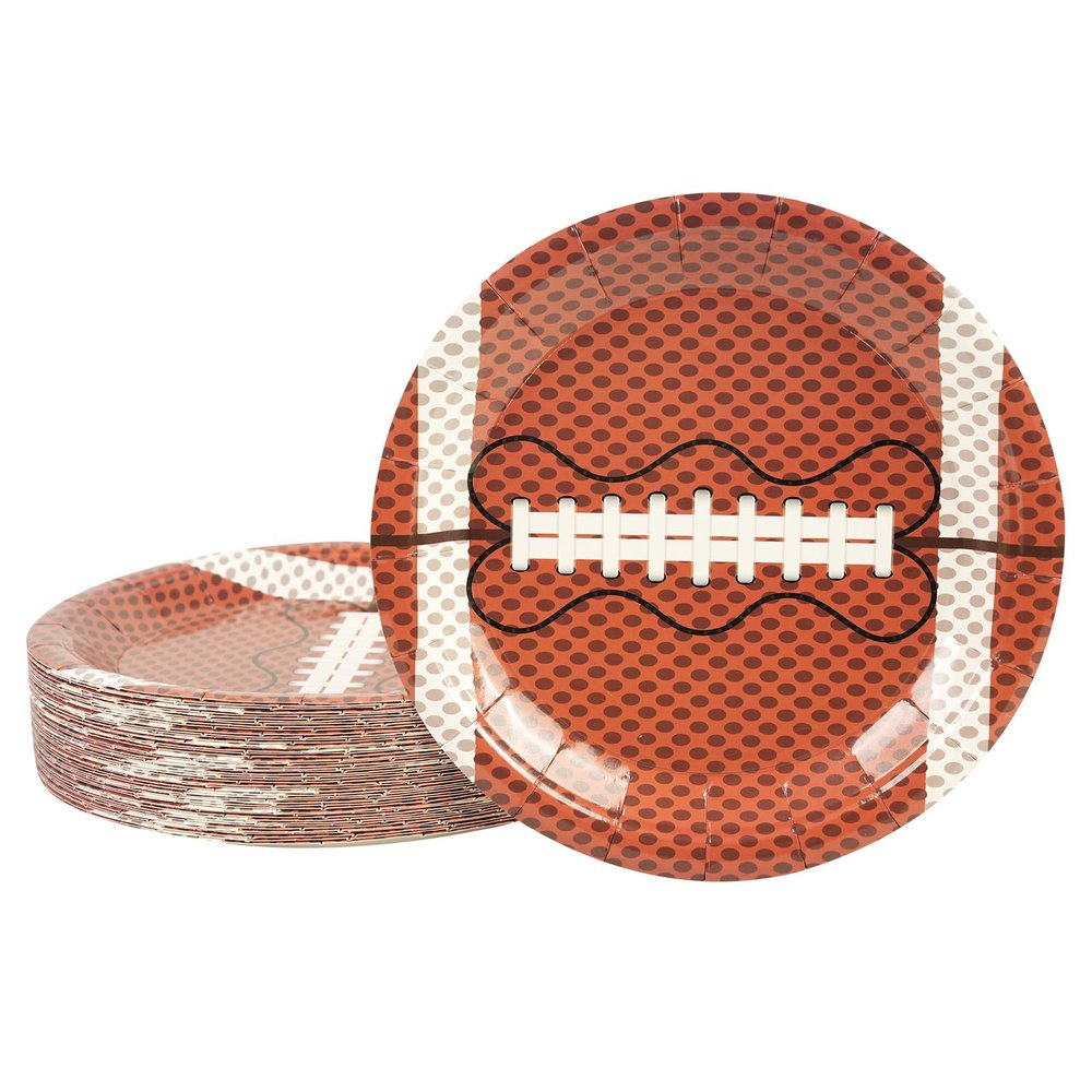 PUEVENYI 50PCS Football Party Paper Plates - 7Inch Round Dessert Plates for Cake Salad Fruit Pizza Disposable Football Themed Decoration Supplies for Fan Sports Event, Birthday Party