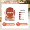 PUEVENYI 50PCS Football Party Paper Plates - 7Inch Round Dessert Plates for Cake Salad Fruit Pizza Disposable Football Themed Decoration Supplies for Fan Sports Event, Birthday Party view 3