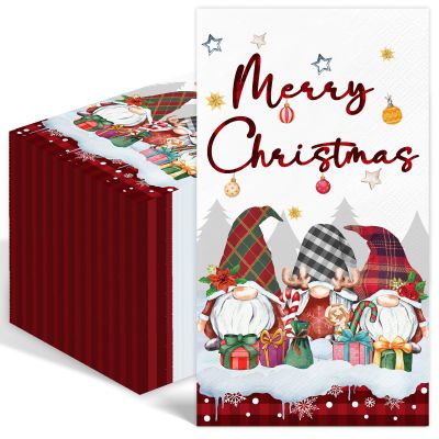 100PCS Christmas Napkins Disposable 3 Ply Winter Christmas Gnome Paper Napkins Decorative Paper Hand Towels for Bathroom Xmas Guest Napkins for Winter Holiday Cocktail Party