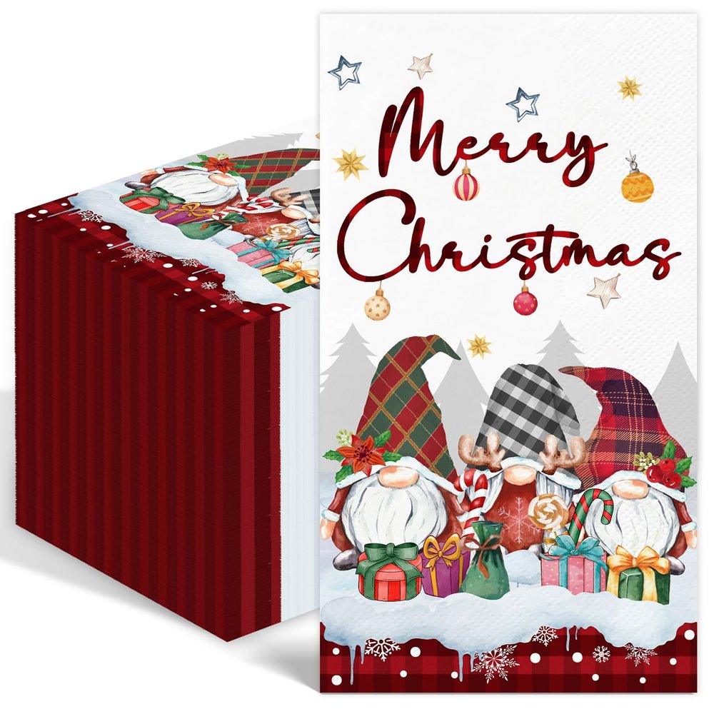 100PCS Christmas Napkins Disposable 3 Ply Winter Christmas Gnome Paper Napkins Decorative Paper Hand Towels for Bathroom Xmas Guest Napkins for Winter Holiday Cocktail Party