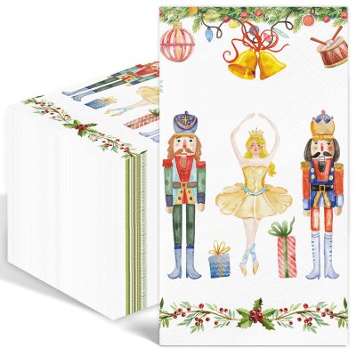 100PCS Christmas Napkins Disposable Watercolor Nutcracker Paper Napkins 3 Ply Decorative Paper Hand Towels for Bathroom Winter Xmas Guest Napkins for Winter Holiday Christmas Cocktail Party