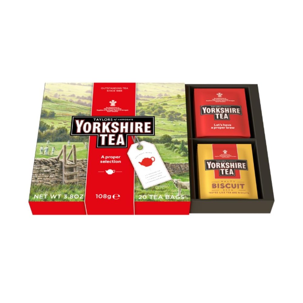 Yorkshire Tea Assorted Teas Sampler, Variety Gift Box, Individually Wrapped Bags, 20 Count (Pack of 1), Gold, Red, Caramelised & Malty Biscuit Brews, Caffeinated, Enjoy Hot or Iced, 20 Teabags