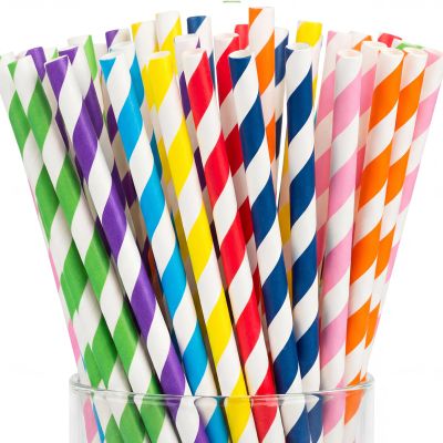 200 Striped Paper Straws(Stochastic), Biodegradable Drinking Colorful Straws Disposable for Birthdays, Coffee, Cocktail, Lemonade, Weddings, Bridal, Baby Shower, DIY Decorations, Party Supplies