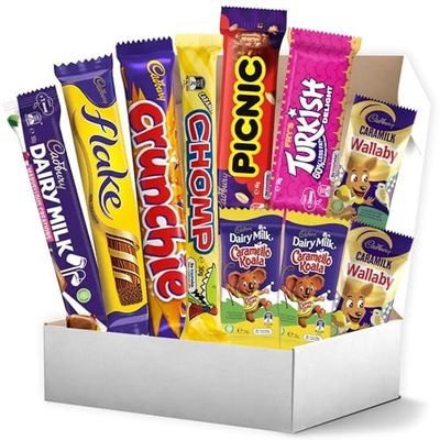 Cadbury Chocolate Box 10-Pack  A Delicious Assortment of Australian Favorites Including Flake, Crunchie, Turkish Delight, Picnic, and More  316g of Classic Cadbury Chocolates