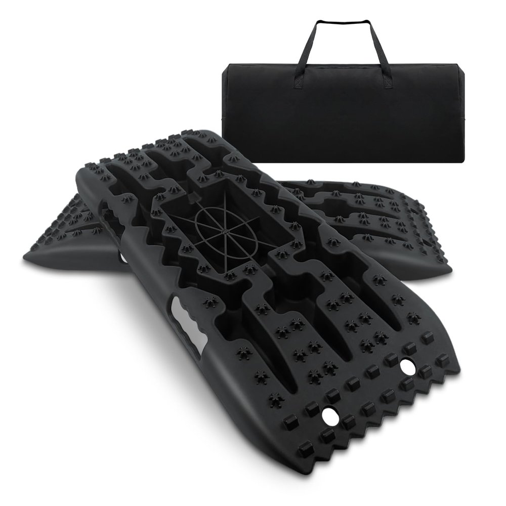 ROBLOCK Off-Road Traction Boards with Jack Lift Base and Carry Bag, 27.1" Reinforced Recovery Boards Offroad on Sand, Mud, Snow, Portable Overlanding Gear for 4WD, Truck, Jeep, RV, SUV, Black, 2 Pack