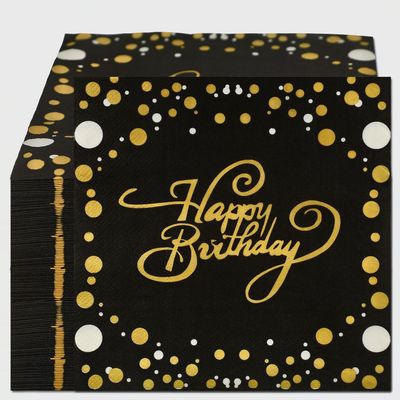 80 PCS Happy Birthday Paper Napkins, 2 Ply Premium Quality Cocktail Napkins, 1313 Inch Soft and Absorbent Disposable Hand Towels Napkins for Birthday Party Supplies, Black and Gold