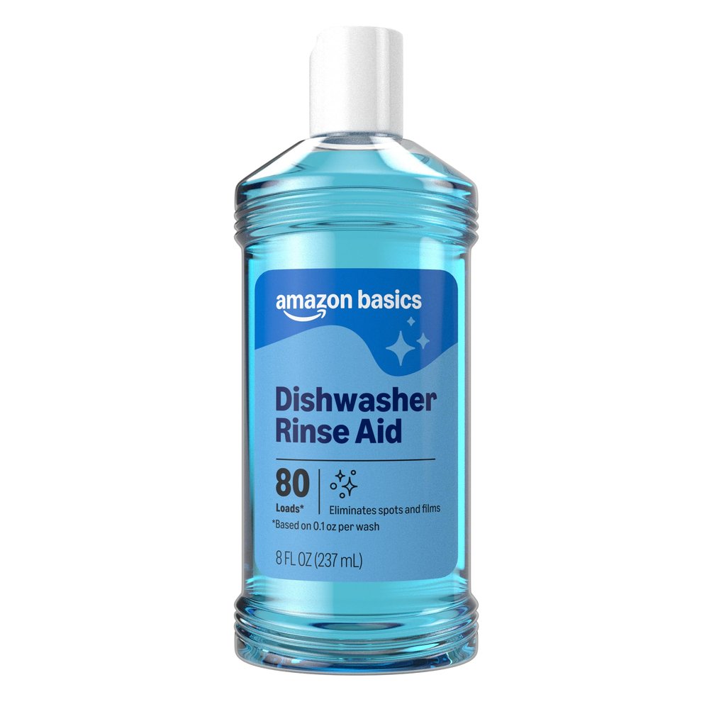 Amazon Basics Dishwasher Rinse Aid, Prevents Spots & Film, Enhances Drying, 8 Fl Oz