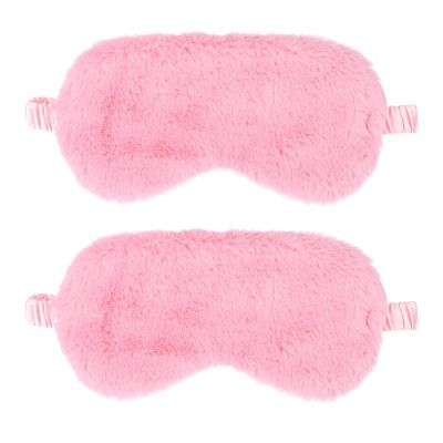 2 Pcs Plush Eye Mask Soft Sleeping Blindfold Eye Cover Comfortable Furry Faux Fur Sleeping Mask Satin Nap Night Eyeshade Cover for Women Men Gift (Pink)