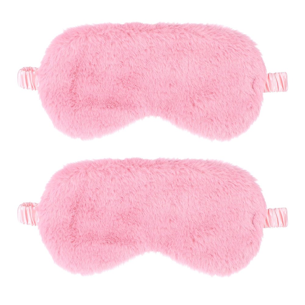 2 Pcs Plush Eye Mask Soft Sleeping Blindfold Eye Cover Comfortable Furry Faux Fur Sleeping Mask Satin Nap Night Eyeshade Cover for Women Men Gift (Pink)