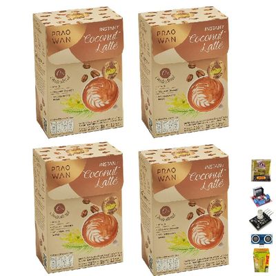 12 Sachets/Box Praowan Instant Coconut Coffee Latte Delicious Coffee Snack Intense Coffee Snack (of 4) By Beautygoodshop [Get Free For You Beauty Gifts]