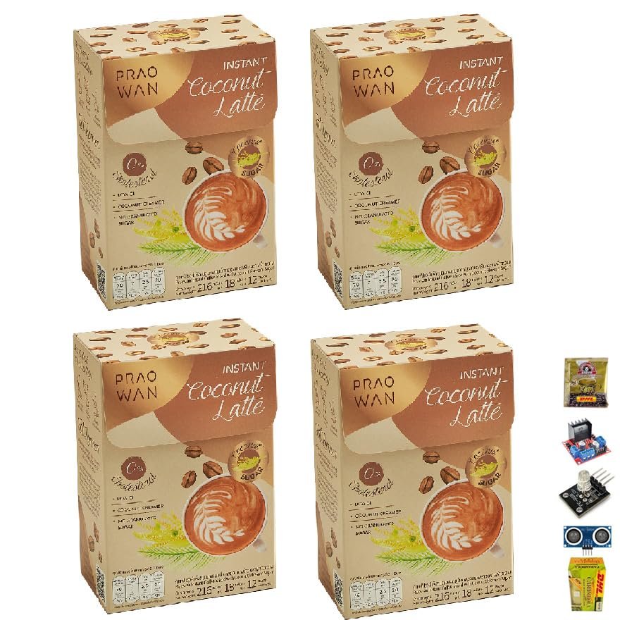 12 Sachets/Box Praowan Instant Coconut Coffee Latte Delicious Coffee Snack Intense Coffee Snack (of 4) By Beautygoodshop [Get Free For You Beauty Gifts]
