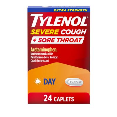 Tylenol Extra Strength Severe Cough + Sore Throat Caplets, Daytime Extra Strength Pain Reliever & Fever Reducer + Cough Suppressant, Acetaminophen 500 mg, Dextromethorphan HBr 15 mg, 24 ct