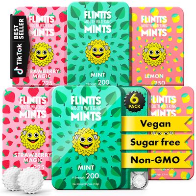 Flintts Mints After Party Pack Sugar Free Mouthwatering Mints for Dry Mouth Relief & Freshness Vegan Oral Health Support with Sparkle Effect Pocket Travel Saliva Substitute, Lozenges Alternative