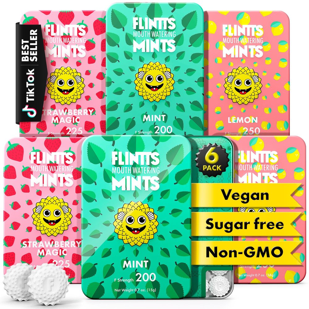 Flintts Mints After Party Pack Sugar Free Mouthwatering Mints for Dry Mouth Relief & Freshness Vegan Oral Health Support with Sparkle Effect Pocket Travel Saliva Substitute, Lozenges Alternative