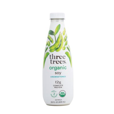 Three Trees Organic Soy Milk, Unsweetened, Dairy Free, Plant Based, 42g Protein per bottle, Soya Drink, Vegan, No Oils or Gums (28 FL OZ)
