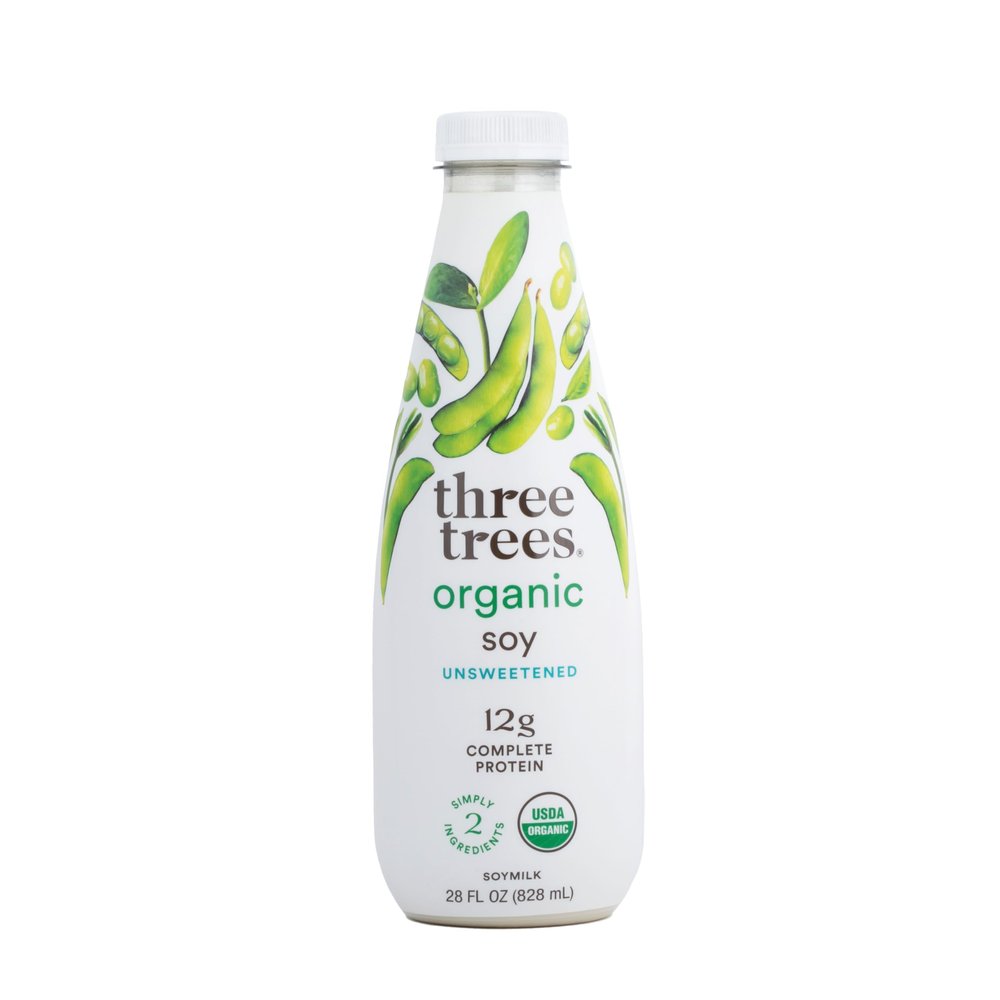 Three Trees Organic Soy Milk, Unsweetened, Dairy Free, Plant Based, 42g Protein per bottle, Soya Drink, Vegan, No Oils or Gums (28 FL OZ)