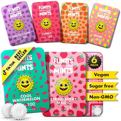 Flintts Mints Fruit Troop  Sugar Free Mouthwatering Mints for Dry Mouth Relief & Freshness  Vegan Oral Health Support with Sparkle Effect  Pocket Travel Saliva Substitute, Lozenges Alternative