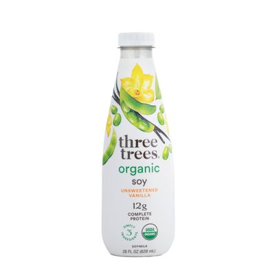 THREE TREES Organic Vanilla Unsweetened Soymilk, 28 FZ