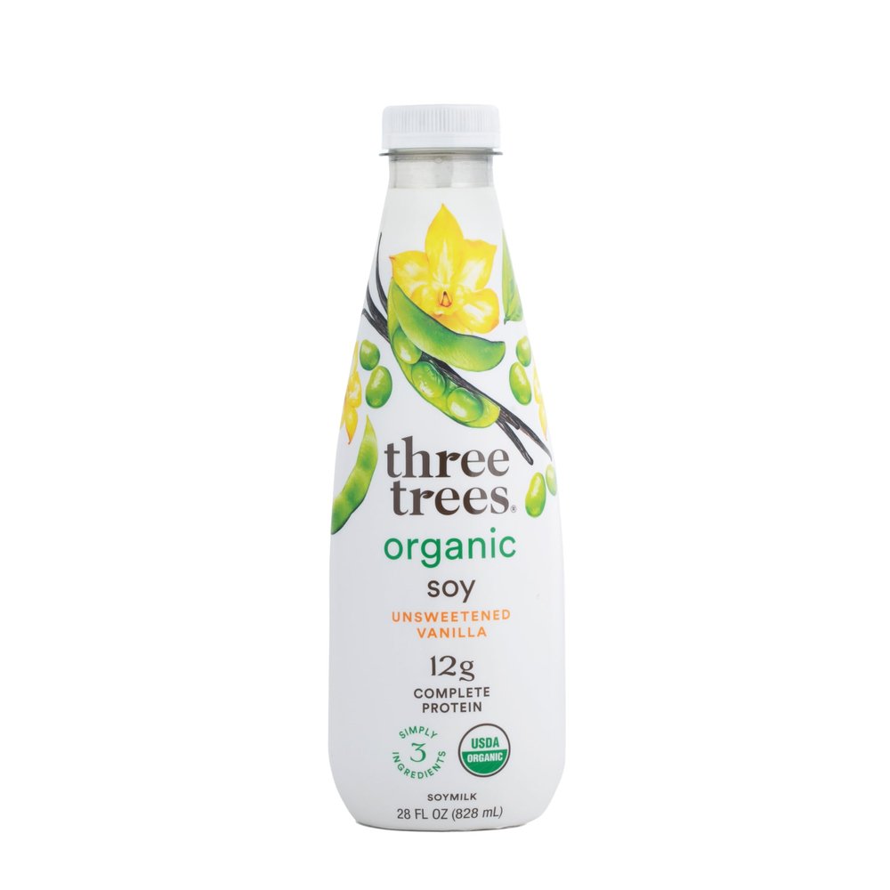 THREE TREES Organic Vanilla Unsweetened Soymilk, 28 FZ