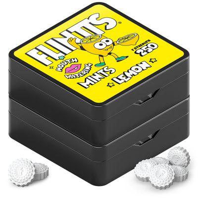 Flintts Mints Lemon Stash Sugar Free Mouthwatering Mints for Dry Mouth Relief & Freshness Vegan Oral Health Support with Sparkle Effect Pocket Travel Saliva Substitute, Lozenges Alternative, 2 Refill Packs