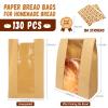 WNSIRVY 130 Pack Large Bread Bags for Homemade Sourdough Bread - Kraft Paper Storage Bakery Bags with Clear Window Bonus 150 Seal Stickers for Sourdough Sandwich (13.7x8.2x3.5 Inches, Brown) view 2