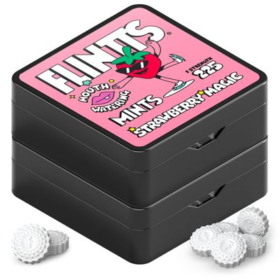 Flintts Mints Strawberry Stash  Sugar Free Mouthwatering Mints for Dry Mouth Relief & Freshness  Vegan Oral Health Support with Sparkle Effect  Pocket Travel Saliva Substitute, Lozenges Alternative, 2 Refill Packs