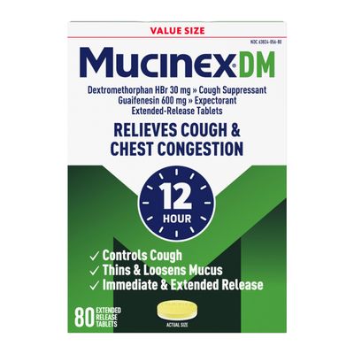 Mucinex DM 12Hr Chest Congestion & Cough Medicine for Adults, Cold and Cough Medicine for Excess Mucus Relief, 600 mg Guaifenesin & 30 mg Dextromethorphan HBr, 80 Bi-Layer Tablets