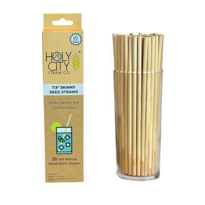 Holy City Straw Co. 7.9 Skinny Reed Drinking Straws | 25ct. | Sustainable Alternative to Plastic & BioPlastic | Compostable & Plastic-Free | Great for the Home Use or on the Go