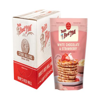 Bob's Red Mill White Chocolate & Strawberry Pancake Mix, 20oz (Pack of 4) - Just Add Water, Makes 32-40 Pancakes per Bag