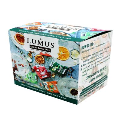 Lumus Gin & Tonic Mix. The perfect cocktail infusion DIY kit mix. 20+ Gin & Tonic servings, 5 delicious recipes to enjoy and share, idealfor home and gifts.