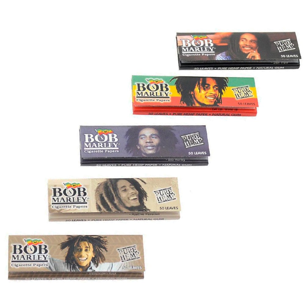 Bob Marley Rolling Paper - 1 1/4" Medium Size (78mm) Paper - Bundle of 5 Booklets! (50 Leaves Per Book)