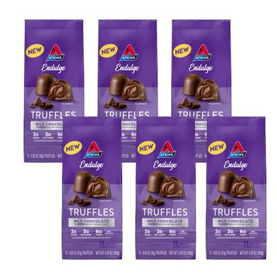 Atkins Endulge Milk Chocolate Truffles, Low Sugar, Low Carb, Keto Friendly, 6 pack (12 Truffles each Pack)