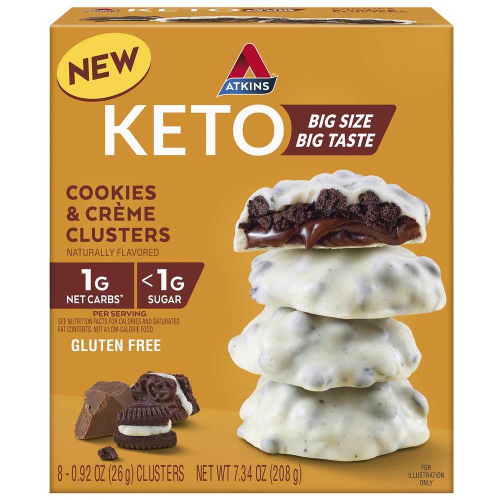 Atkins Keto Cookies & Crme Clusters, Gluten Free, High Fiber, Low Carb, Keto Friendly, 8 Count