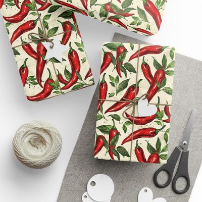 Chilli Pepper Wrapping Paper Roll, 30" x 180" size, Pepper Wrapping Paper Roll, Red Pepper Wrapping Paper Roll