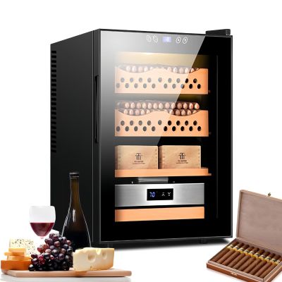 50L Cigar Humidors for 200-300 Cigars with Cooling & Humidity Control, Electric Cooler Cigar Humidor, Cabinet Humidor with Spanish Cedar Wood Drawer Shelves, Built in Digital Hygrometer,Black A