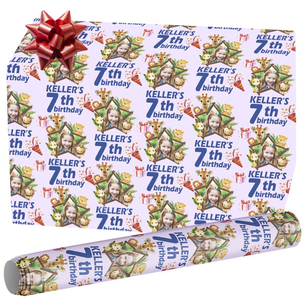 Faroishta Custom Face Wrapping Paper Personalized Name Birthday Gift Wrap Paper Roll for Women Men Kids Baby Customize Your Own Text Wrapping Paper Baby Shower Birthday Party Gifts