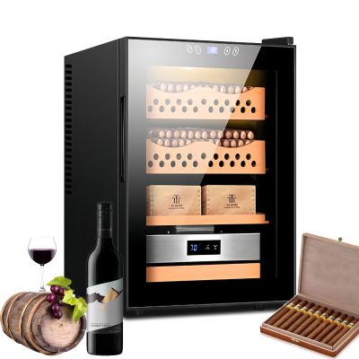 50L Thermostatic Electric Humidor, 200-300 Counts Large Cigar Humidor, Temperature Humidity Control Cabinet Cigar Fridge with Spanish Cedar Wood & Hygrometer, for Home Office and Bar,Black A